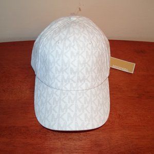 MICHAEL KORS White/Gray MK Logo Monogram Strap Back Baseball Cap/Hat NWT